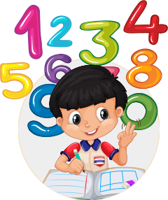 นับตัวเลขเป็นภาษาอังกฤษ เรียงจากเลข 1 ถึง 100 เช่น 1 = One (หนึ่ง) , 2 =  Two (สอง) , 3 = Three (สาม) , 4 = Four (สี่) , 5 = Five (ห้า)